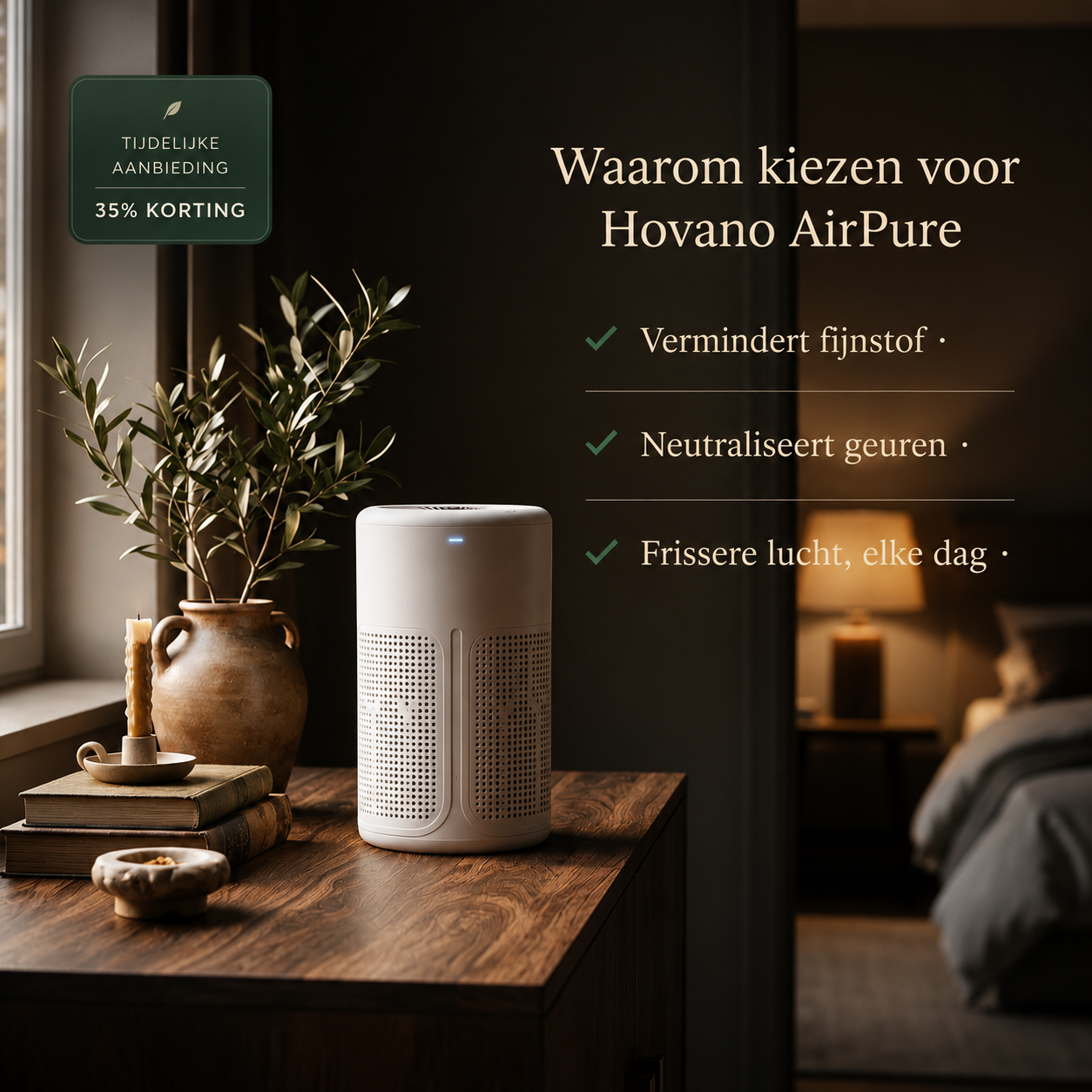 Hovano AirPure - Compacte luchtreiniger met aromafunctie
